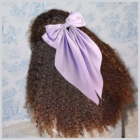 Silky Satin Purple Hair Bows 2 Pcs Big Hair Bows for Women Lavender & Purple - Picture 4 of 7